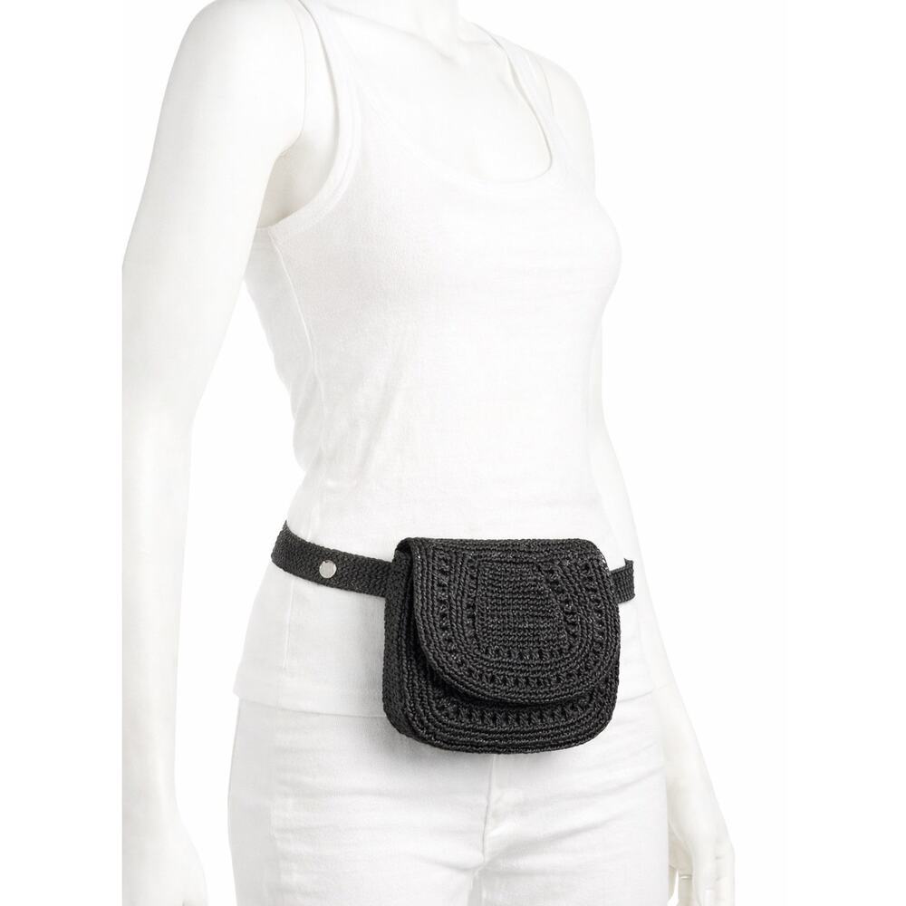 Maison NH Paris Alix Raffia Belt Bag Black Woven Waist Crossbody Adjustable
